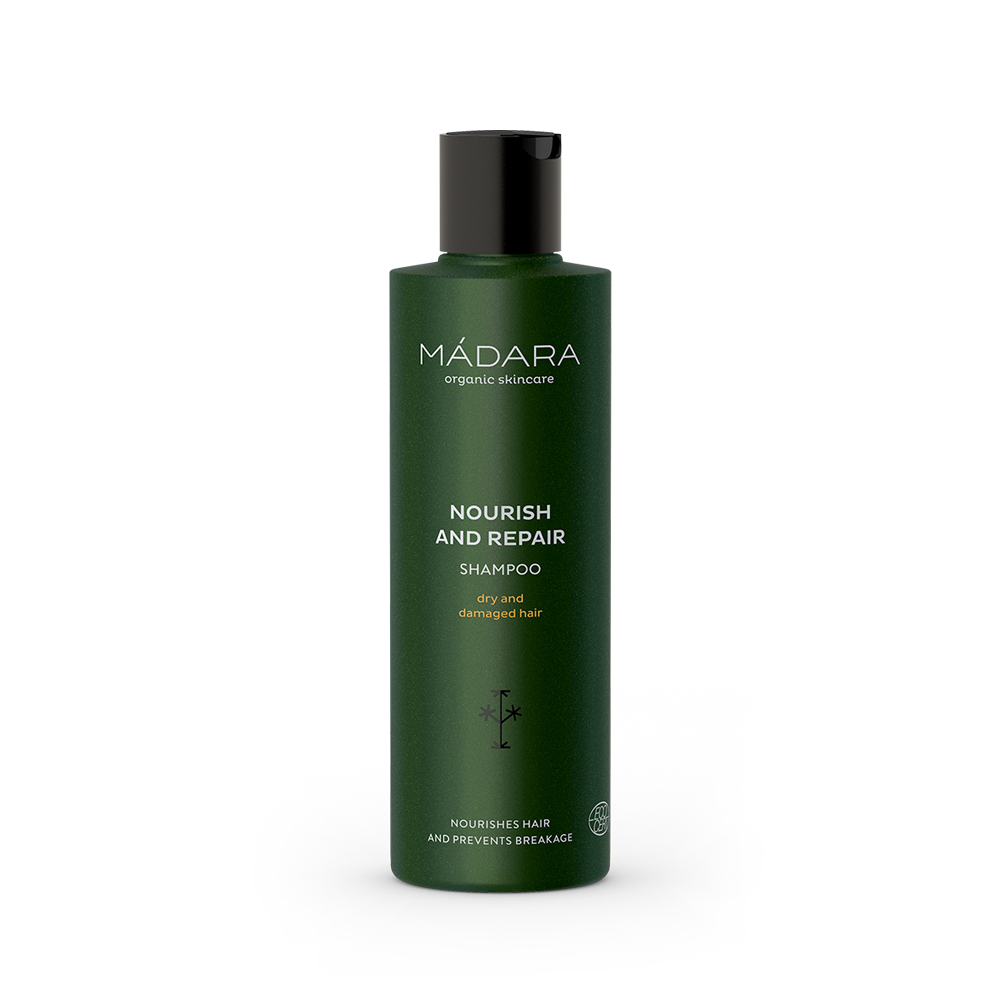 Mádara Nourish & Repair shampoo – kuiville ja vaurioituneille hiuksille 250ml, Mádara