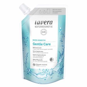 Lavera Basis Sensitiv Gentle Care Mild Hand Wash Refill Pouch -täyttöpakkaus nestemäistä käsisaippuaa.